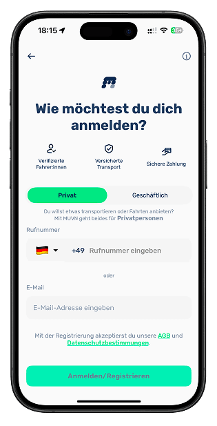 MUVN App auf dem Handy