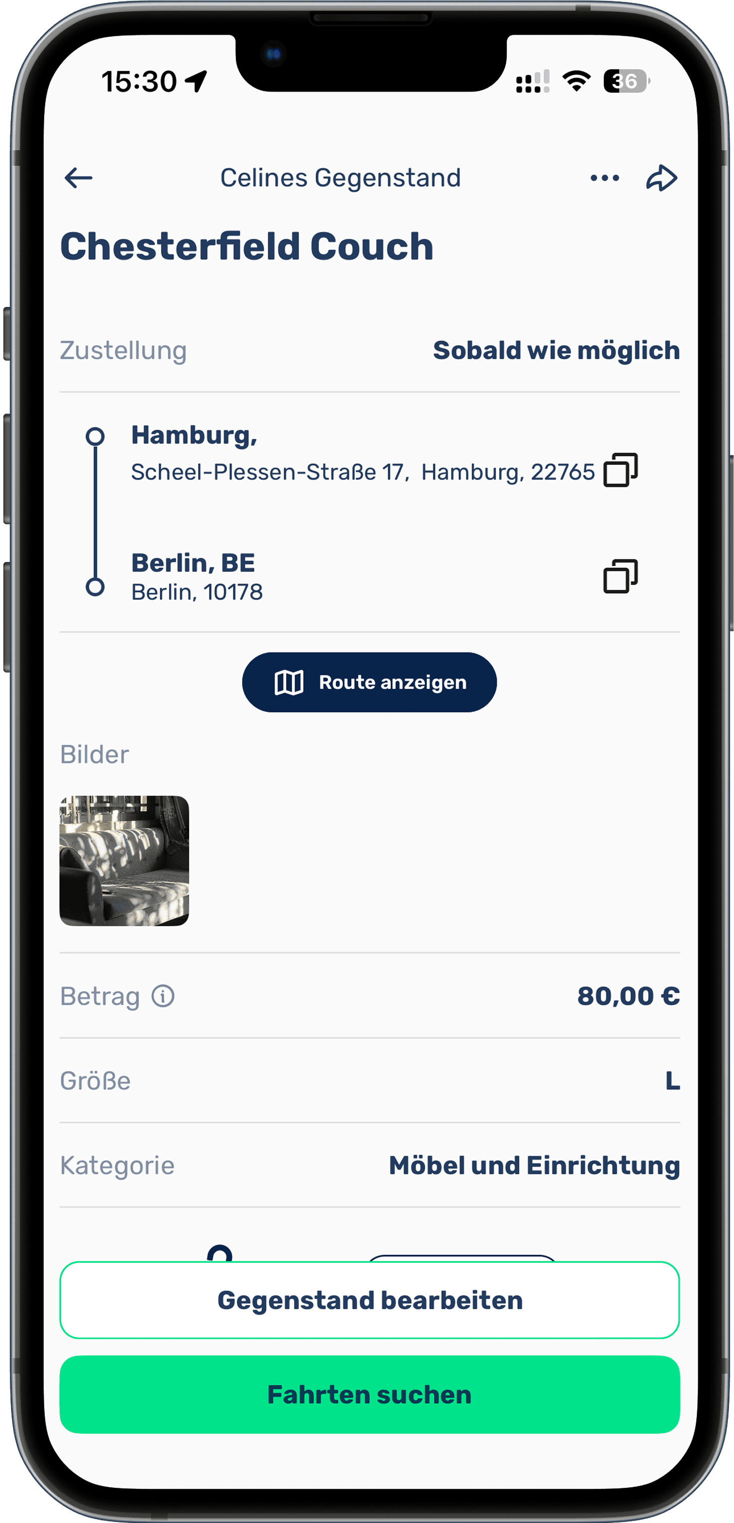 Die MUVN-App zeigt offene Anfragen in der Nähe